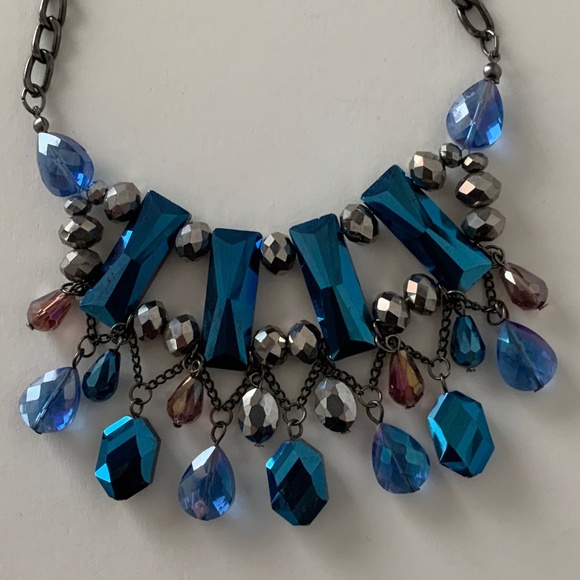 Deep Blue, Silver and Purple Bead Necklace - Picture 1 of 5
